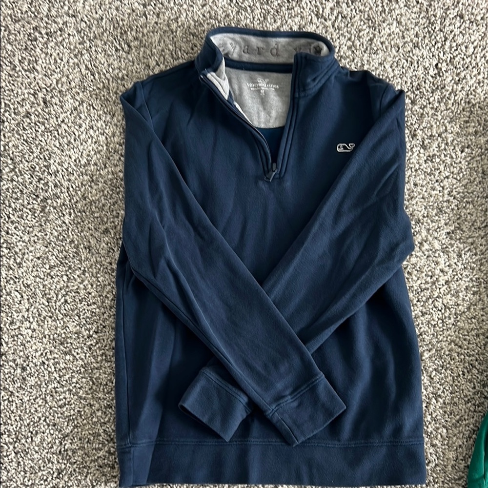 Vineyard Vines Blue Quarter-Zip Sweater with Textured Fabric